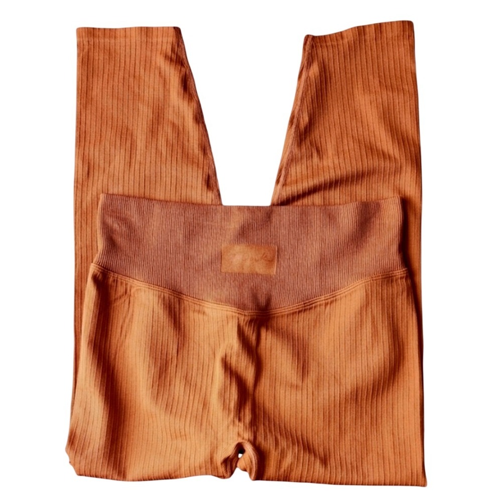 PINK ACTIVE Ribbed High Waist Leggings Rust Orange M